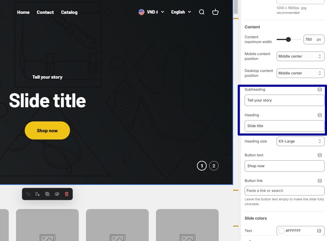 Write a compelling headline and choose an overlay color or opacity to improve text readability on top of your visuals.